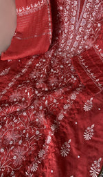 Close view of the red kurta fabric