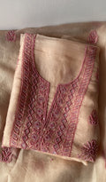 Inara — Peach Pure Organza Silk Rose Thread Chikankari 2 Pc Unstitched Suit Set