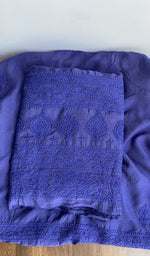 Folded indigo muslin kurta, gala and neckline work