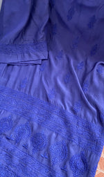 Fine chikankari on the indigo muslin