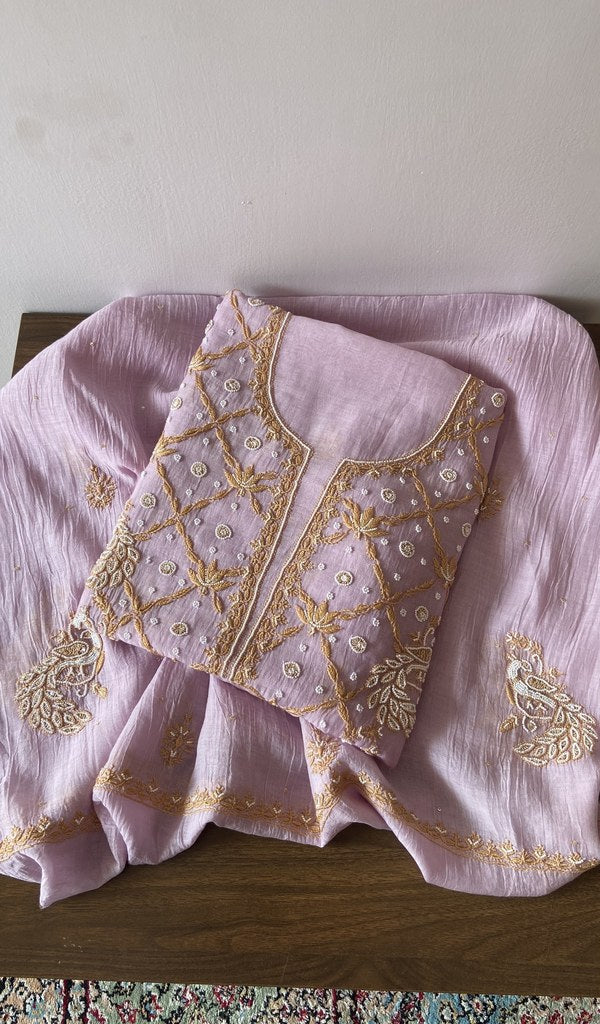 Shirin — Purple Pure Mul Chanderi Chikankari 2 Pc Unstitched Suit Set