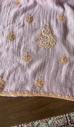 Folded stack, purple pure mul chanderi