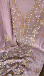 Sleeve work on purple pure mul chanderi