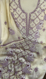 Sleeve work on yellow pure mul chanderi