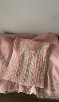 Saziya — Peach Pure Mul Chanderi Chikankari 2 Pc Semi-Stitched Suit Set