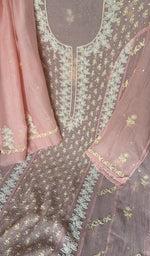 Sleeve work on peach pure mul chanderi