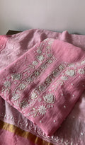 Jazba — Pink Pure Mul Chanderi Chikankari 2 Pc Unstitched Suit Set — 1142
