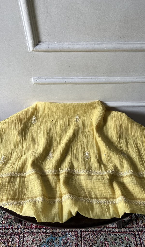 yellow pure mul chanderi, full piece laid out