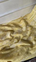 Load image into Gallery viewer, gala and front chikankari on yellow pure mul chanderi