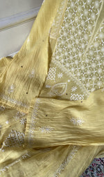 Load image into Gallery viewer, fine chikankari on yellow pure mul chanderi