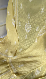 Load image into Gallery viewer, dupatta chikankari detail, yellow pure mul chanderi