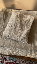 Folded beige mul chanderi kurta, second view