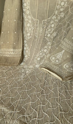 Stitch detail on the beige mul chanderi kurta