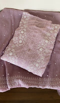 Noreen — Dusty Lilac Pure Mul Chanderi Chikankari 3 Pc Semi-Stitched Anarkali Suit Set