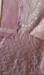 Fine front and back jaaldar chikankari anarkali on the dusty lilac mul chanderi