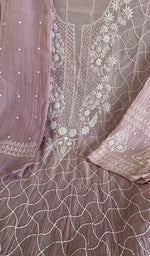 Stitch detail on the dusty lilac mul chanderi kurta