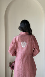 Dusty Rose pure mul chanderi, up close
