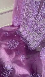 Gala of the purple kurta piece, worked in fine chikankari