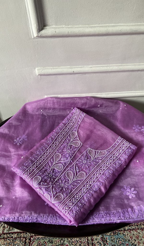 The purple pieces folded and stacked