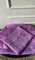 Rania Purple Organza Chikankari 3 Pc Unstitched Suit Set