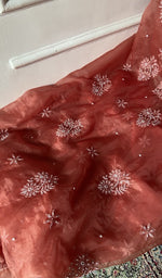 Load image into Gallery viewer, Rust kurta piece laid out, work across the body