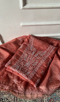 Rania Rust Organza Chikankari 3 Pc Unstitched Suit Set