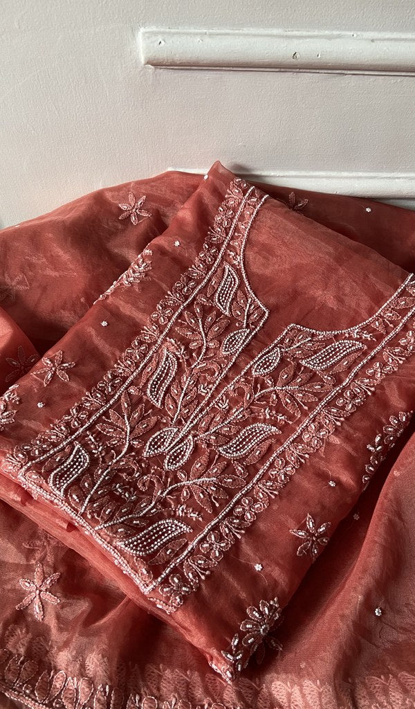 Folded rust organza, gala panel showing