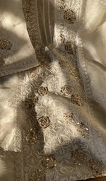 Fine chikankari on panel on the ivory organza silk