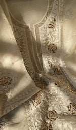 Stitch detail on the ivory organza silk kurta