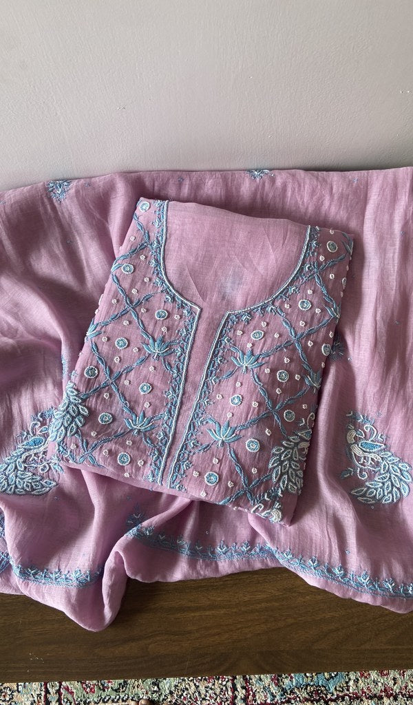 Shirin — Pink Pure Mul Chanderi Blue Thread Chikankari 2 Pc Unstitched Suit Set