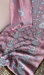 Front panel worked in blue thread with beads, sequins and cutdana