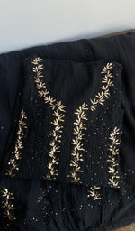Black mul chanderi kurta piece folded, gala work in front
