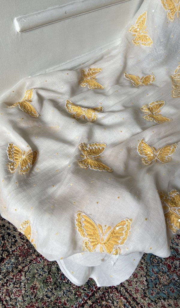 Gala and front panel worked in fine chikankari