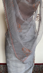 Grey organza silk saree, detail view