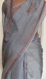 Grey organza silk saree, lower half