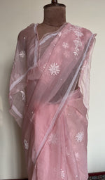 Baby pink organza silk saree, lower half