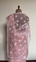 Embroidery on the baby pink saree, close view