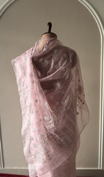 Baby pink organza silk saree, lower half