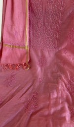 Fine chikankari on gala and boota on the pink mul chanderi