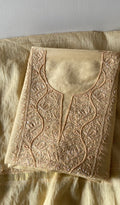 Arisha — Beige Pure Mul Chanderi Peach Thread Chikankari 3 Pc Unstitched Suit Set