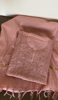 Arisha — Onion Pink Pure Mul Chanderi Chikankari 3 Pc Unstitched Suit Set