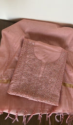 Folded onion pink mul chanderi kurta, gala and neckline work
