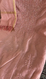 Fine chikankari on gala and boota on the onion pink mul chanderi