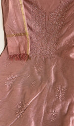 Onion pink mul chanderi laid flat on the table