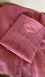 Folded carnation pink mul chanderi kurta, second view