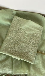 Folded pista green mul chanderi kurta, second view