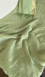 Pista green mul chanderi kurta, close view of the embroidery
