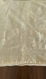 Hand embroidery on sage green mul chanderi