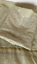 Folded sage green mul chanderi kurta, second view