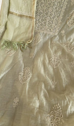 Sage green mul chanderi kurta, close view of the embroidery